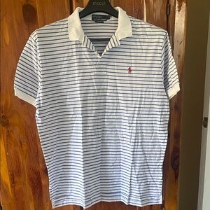Polo by Ralph Lauren Men's White and Blue Striped Polo